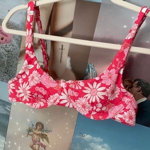 Pink flower bikini top